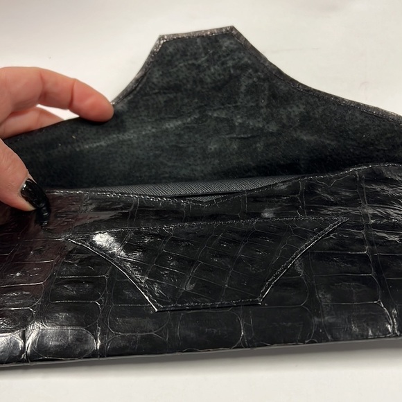 Crocodile Black Flat Envelope Clutch Bag - Picture 3 of 10